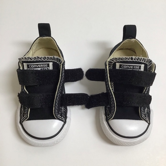 Converse All Star Chuck Taylor Toddler Boy Sneakers SZ 4 Black Low Top Hook Loop - Picture 6 of 16